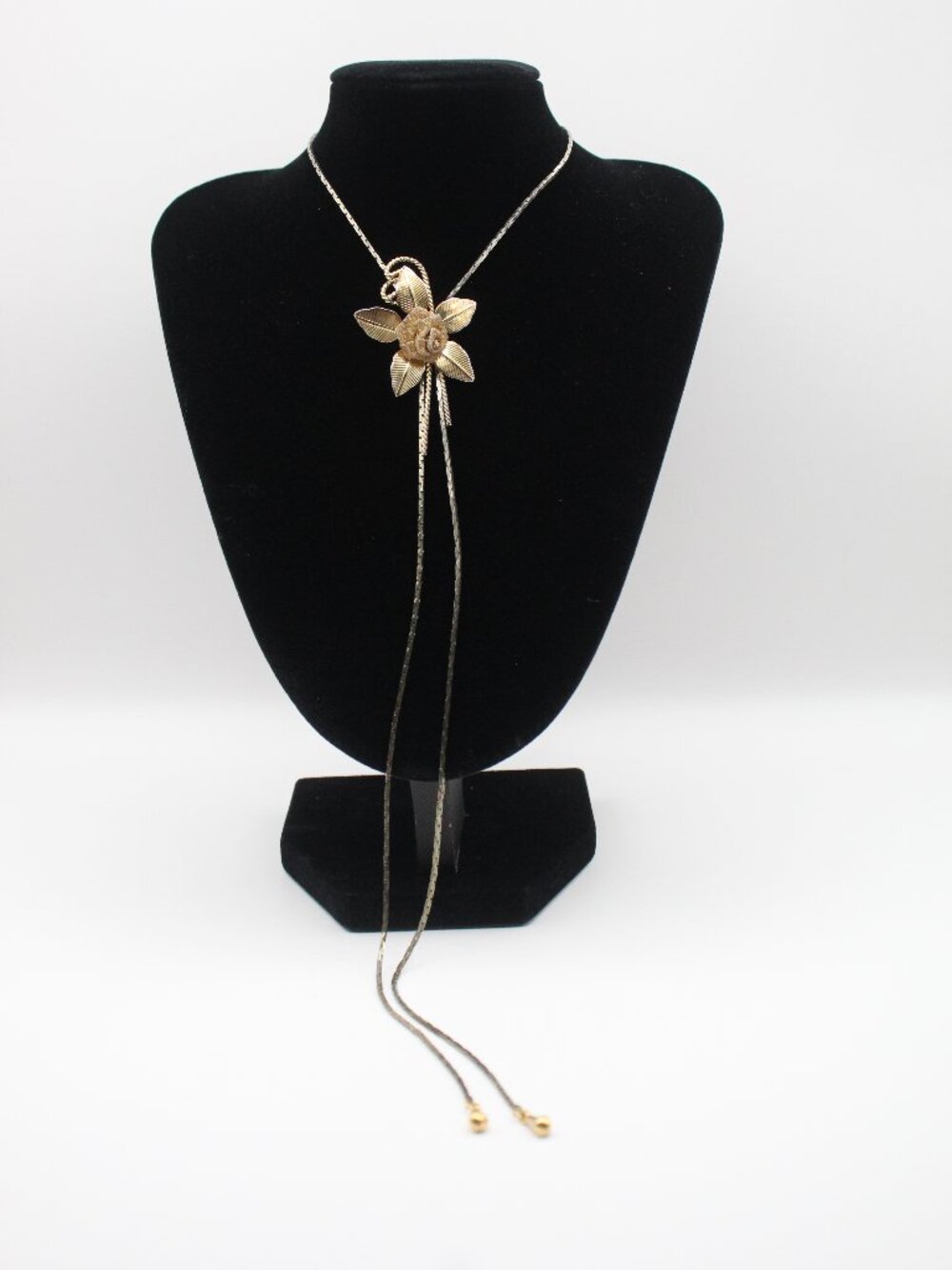 Vintage Gold Mesh Flower Slide Bolo Chain Lariat Necklace